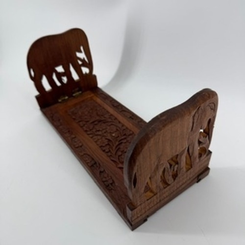 Vintage Hand Carved Wood Elephant Bookends Adjustable Sliding Expandable India